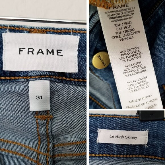 Frame Le High Skinny Jeans 31 Side Stripe Piping Stretchy Twinhill Blue $230 - Picture 12 of 16